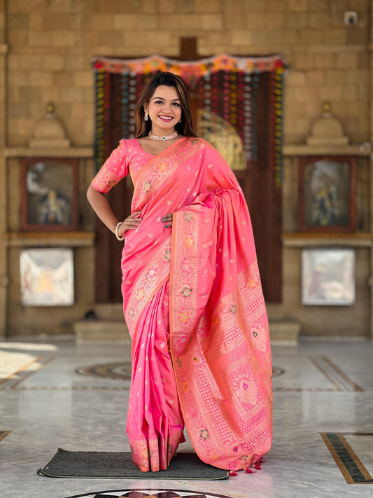 Women Pink Paithani Soft Saree Saree
