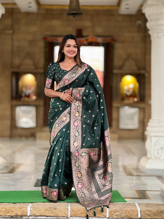 Women Dark Green Paithani Soft Saree Saree