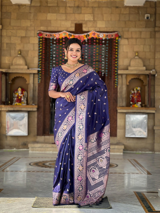 Women Dark Blue Paithani Soft Saree Saree