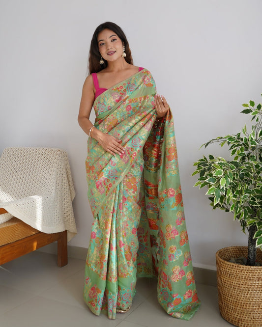 Women Sea Green Banarasi Soft Silk Saree