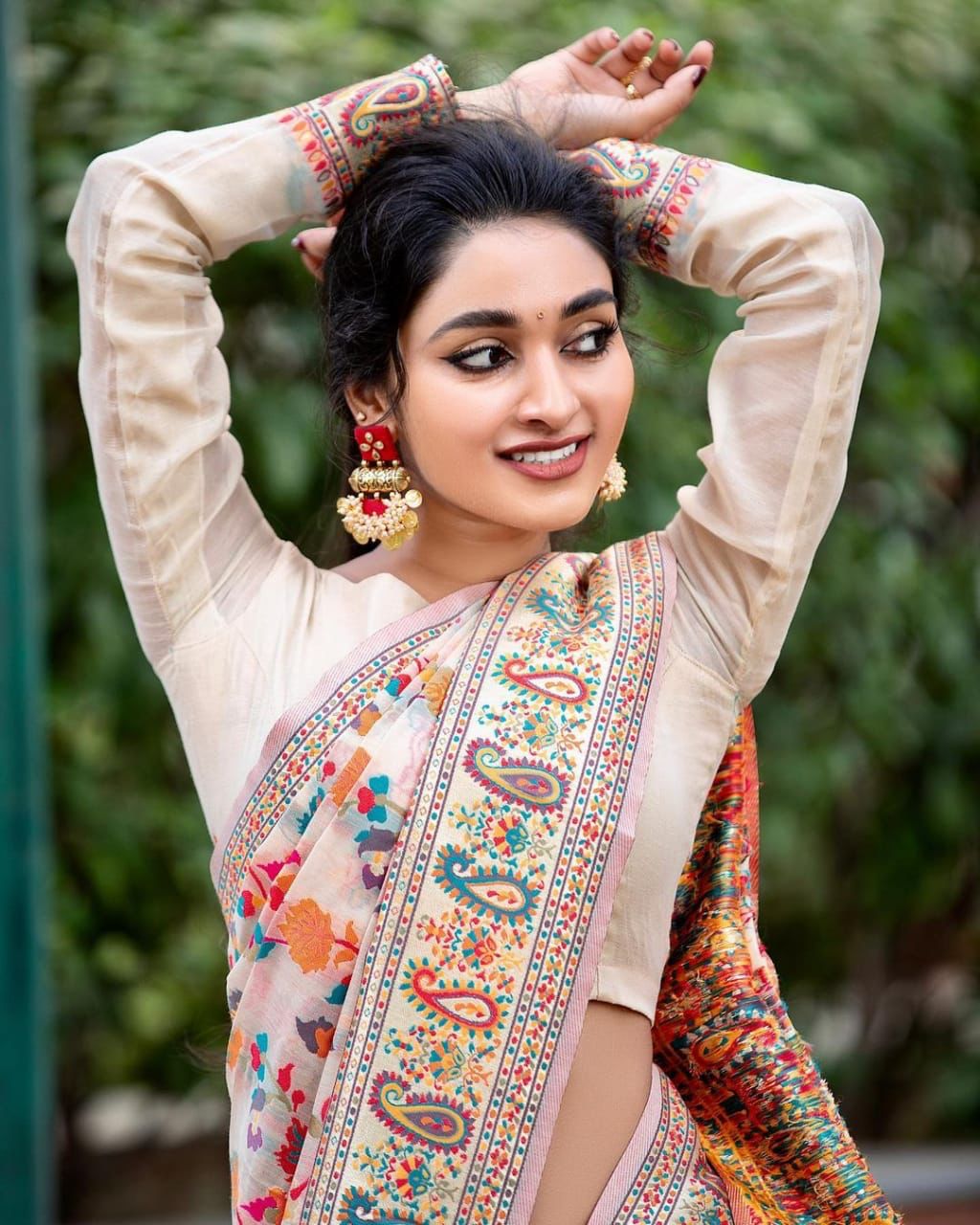 Women Off White Multi Banarasi Soft Silk Saree