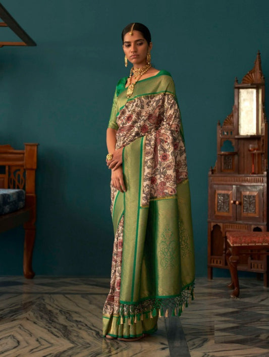 Radiant Green Premium Febric With Embroidery Or Swrovski Work Saree