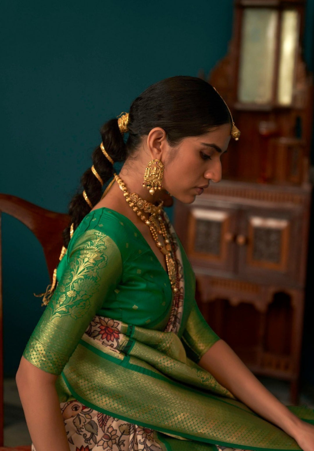 Radiant Green Premium Febric With Embroidery Or Swrovski Work Saree