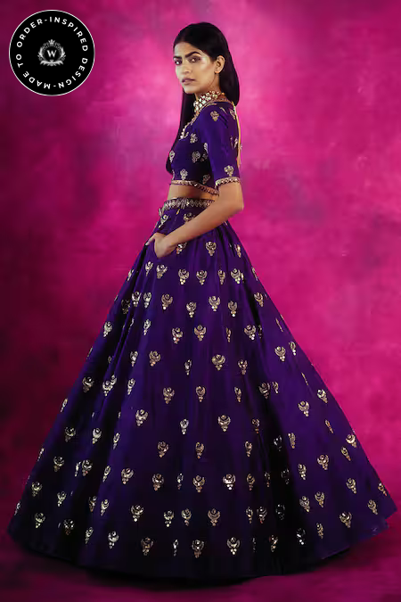 Purple Silk Hand Embroidered Lehenga