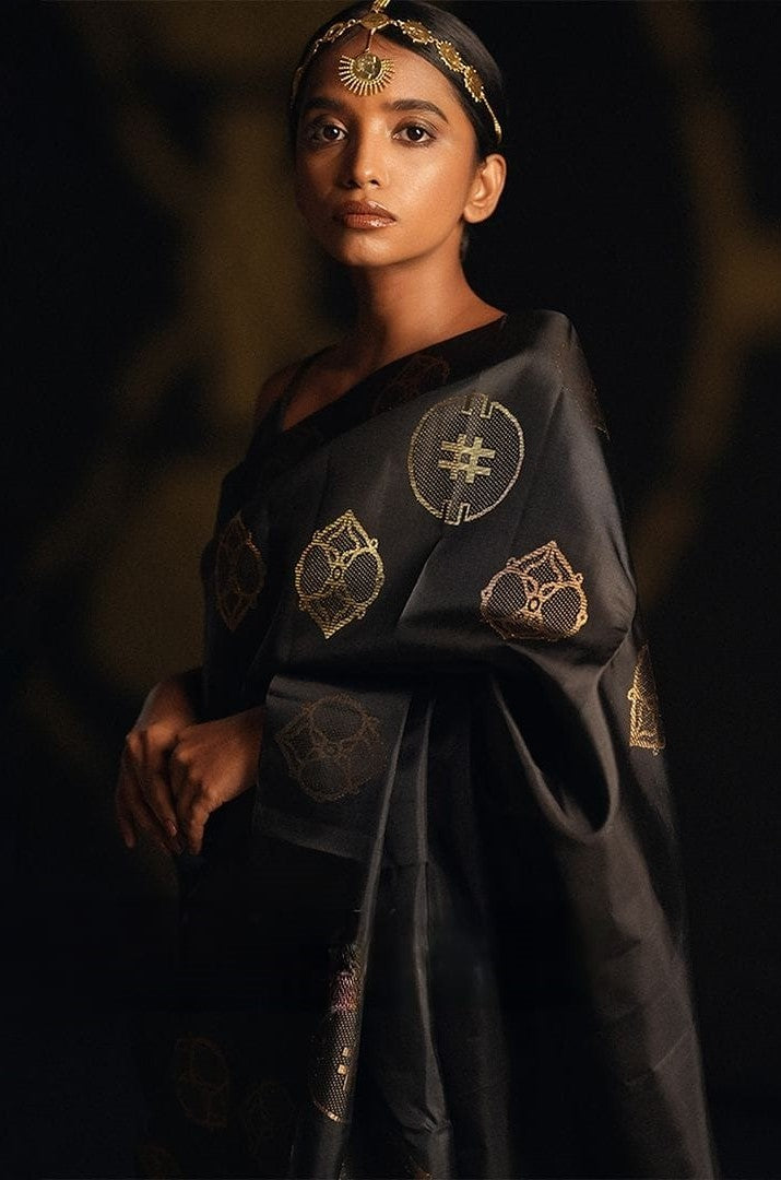 Women Black Silk Banarasi Saree