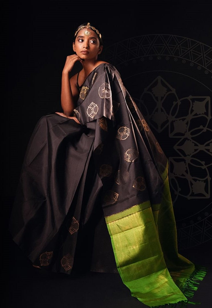 Women Black Silk Banarasi Saree