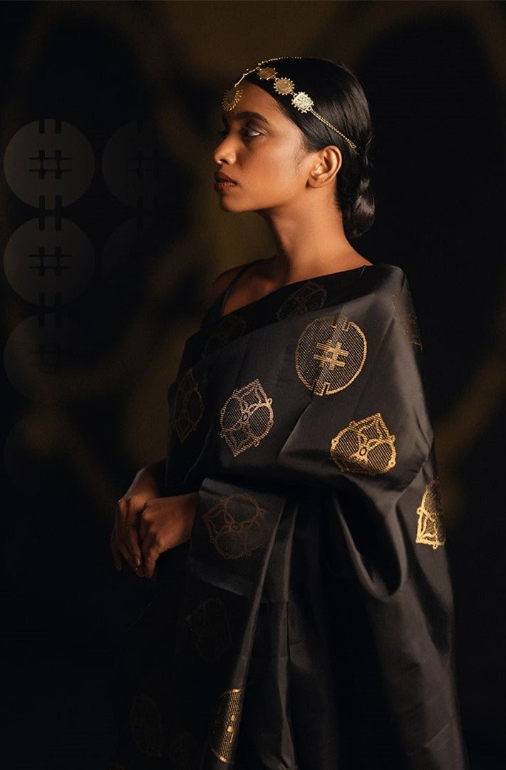 Women Black Silk Banarasi Saree
