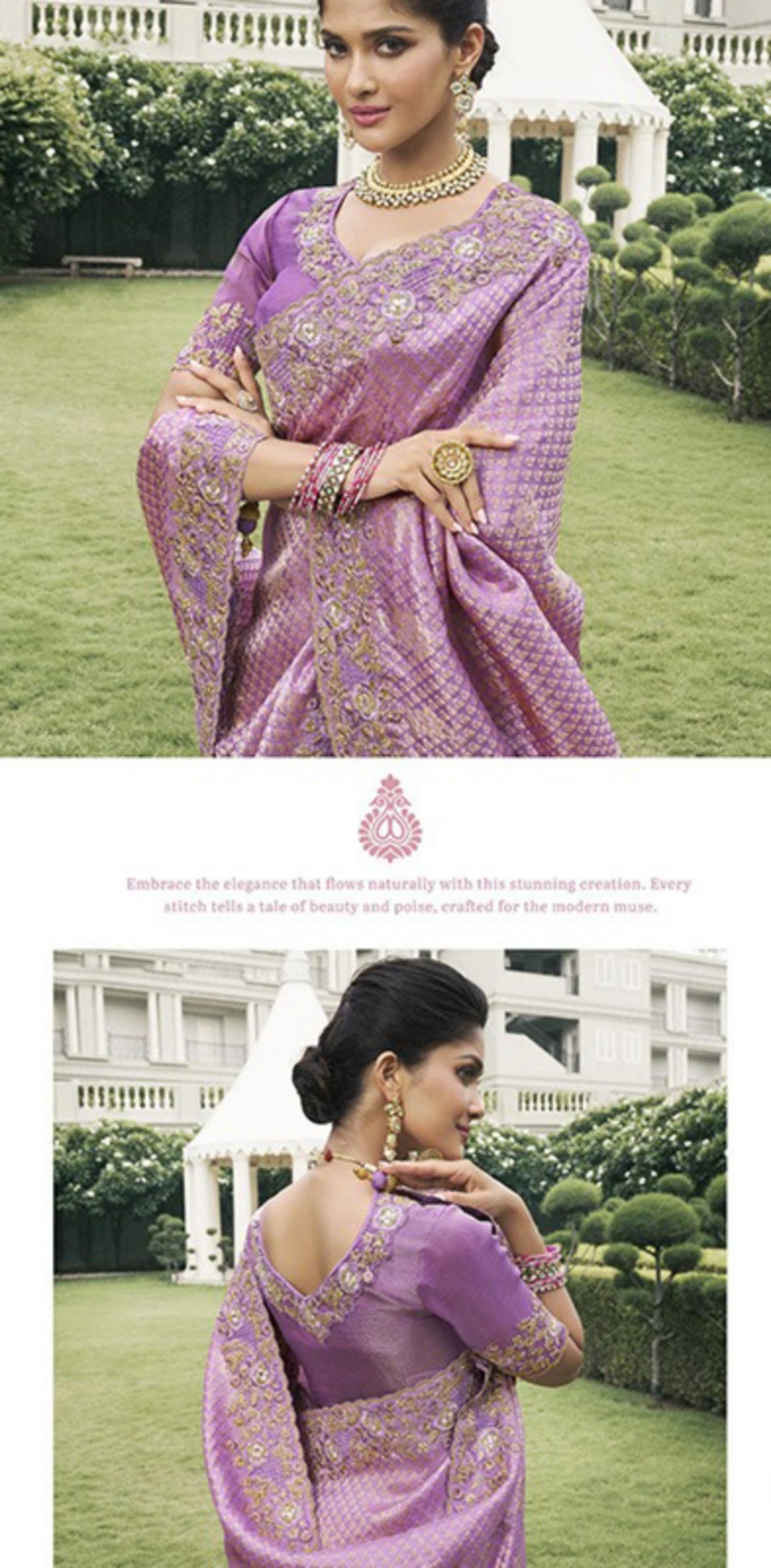 Timeless Purple Pure Tissue Silk Fabric With Embroidery Bridal Heritage Saree