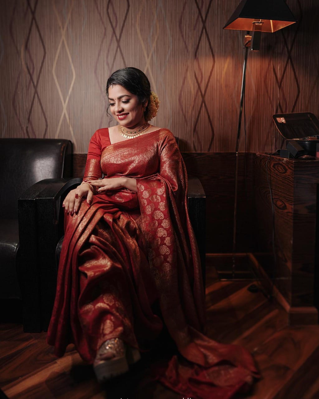 Women Red Banarasi Soft Silk Saree