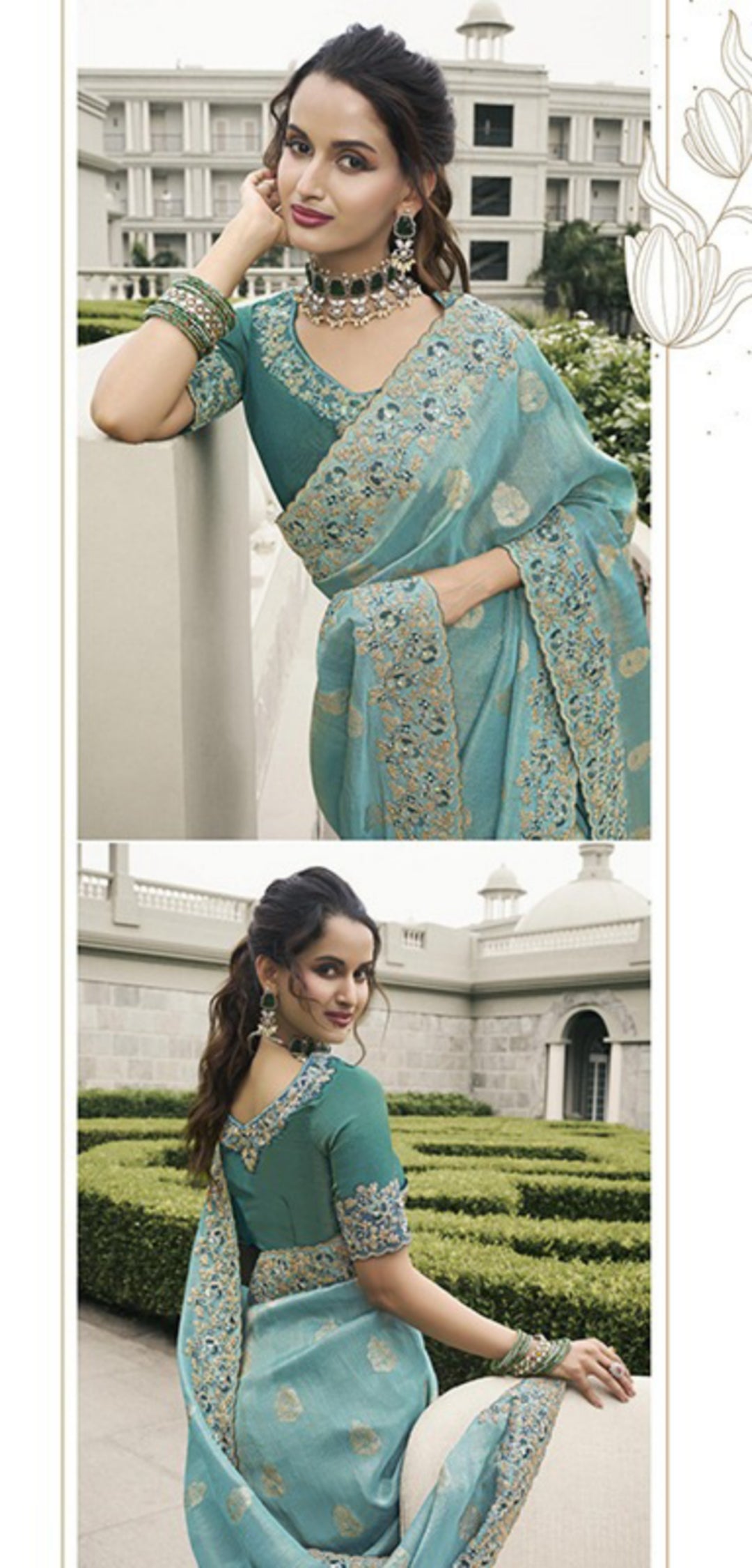 Sophisticated Sky Blue Pure Tissue Silk Fabric With Embroidery Bridal Heritage Saree