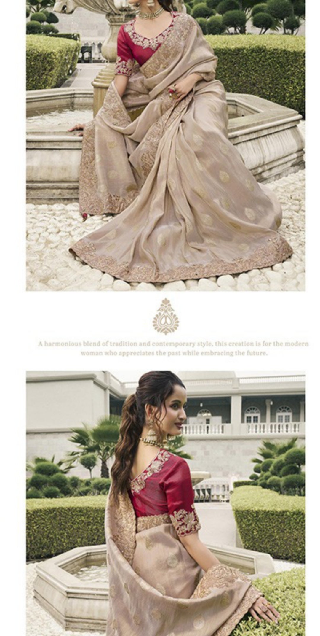 Polished Mauve And Burgundy Pure Tissue Silk Fabric With Embroidery Bridal Heritage Saree