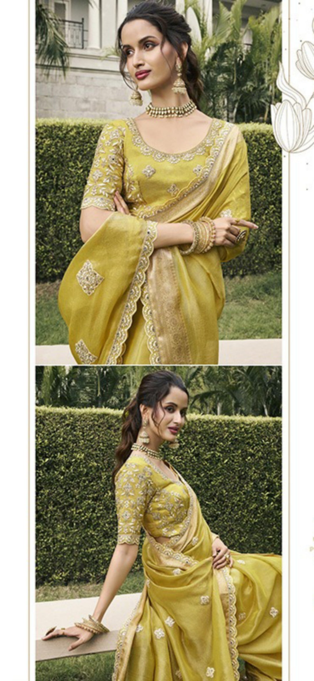 Trendy Gold Pure Tissue Silk Fabric With Embroidery Bridal Heritage Saree
