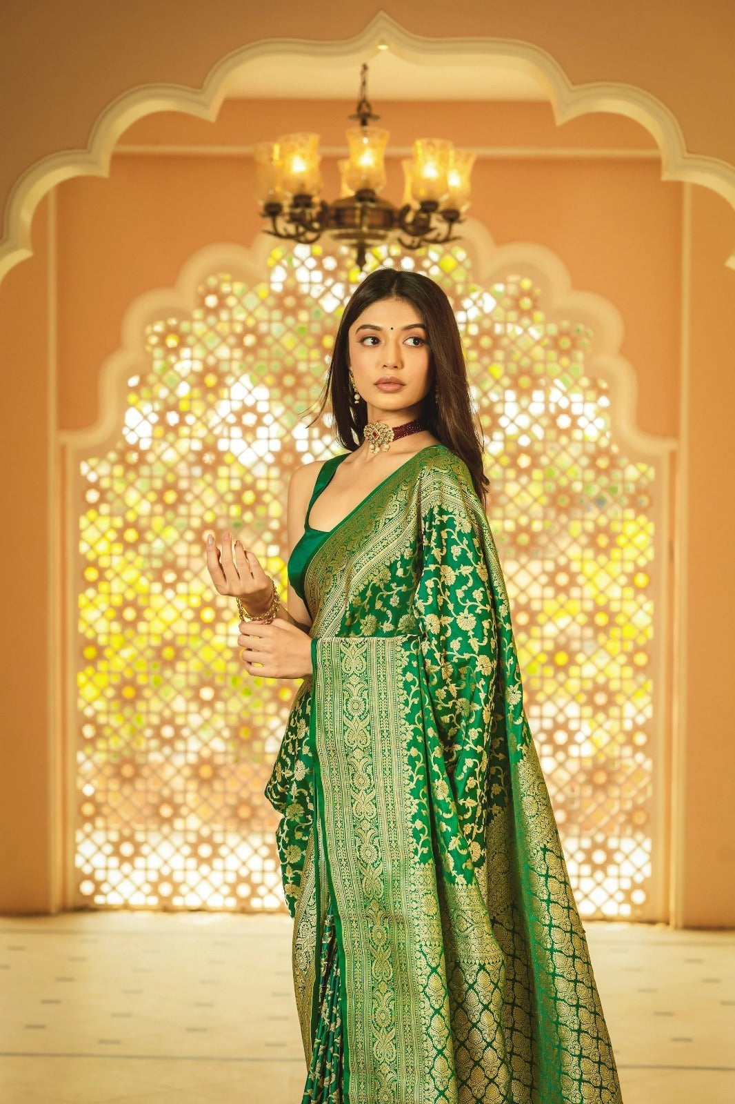 Women Green Silk Banarasi Saree