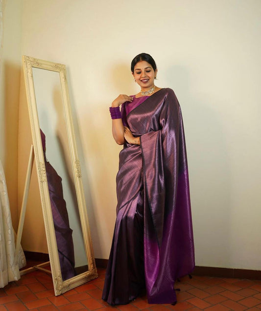Women Purple Banarasi Soft Silk Saree