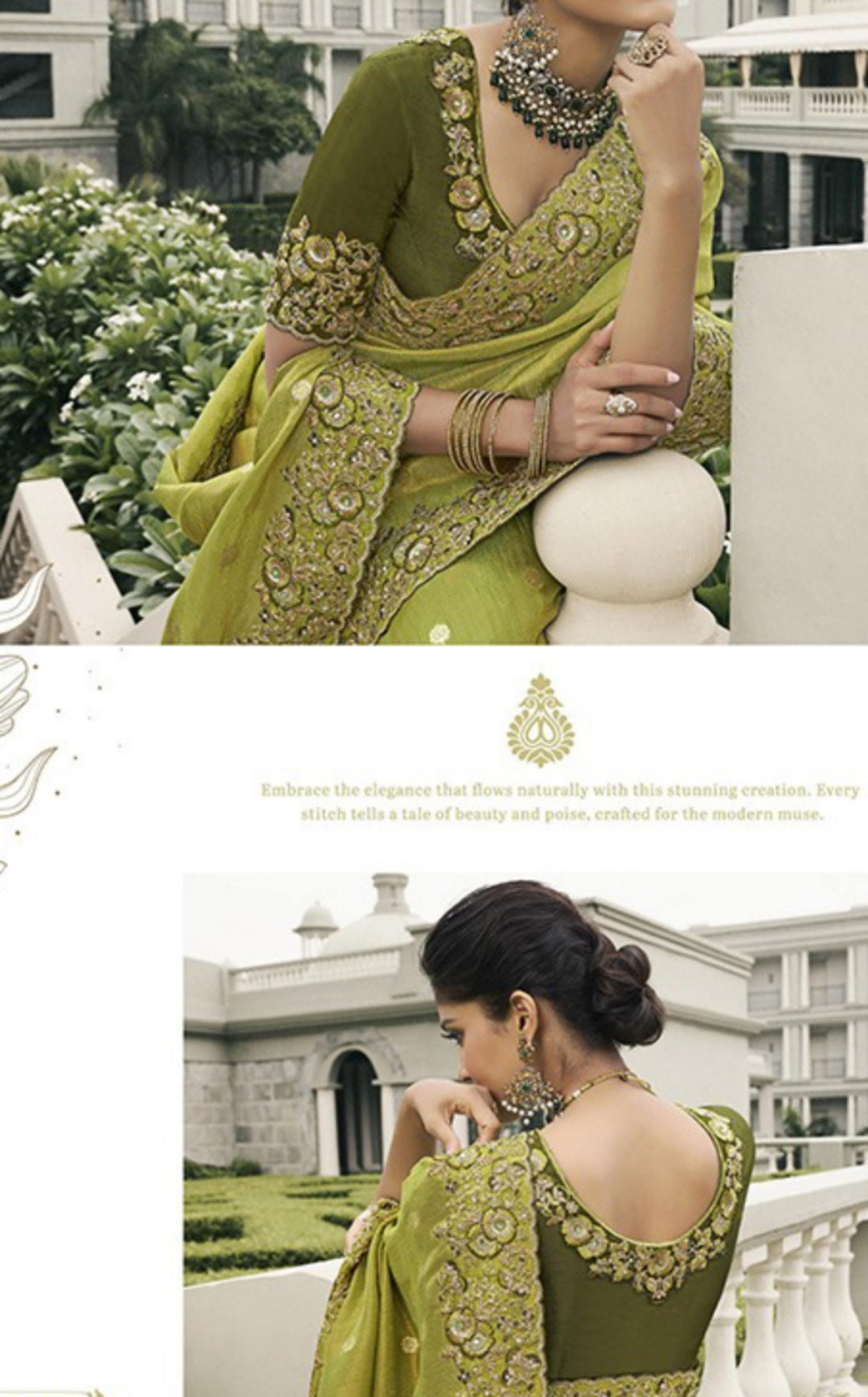 Flawless Pista Green Pure Tissue Silk Fabric With Embroidery Bridal Heritage Saree