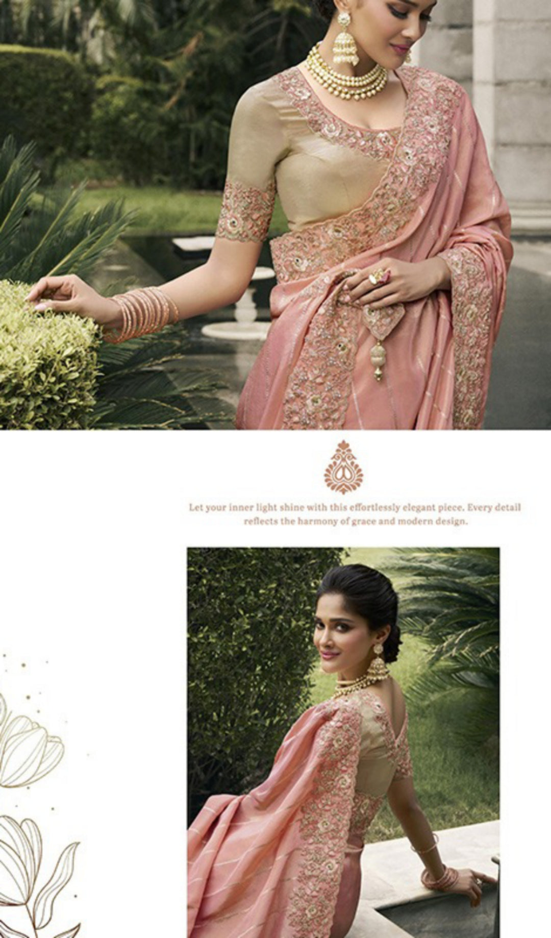 Glamorous Light Pink Pure Tissue Silk Fabric With Embroidery Bridal Heritage Saree