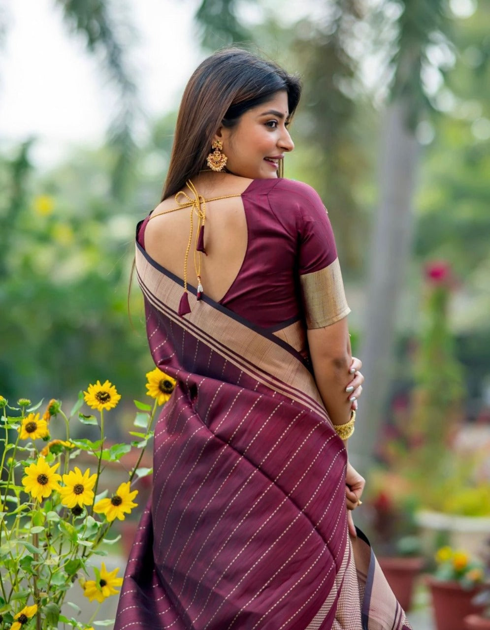 Women Burgundy Silk Festive Wear Saree