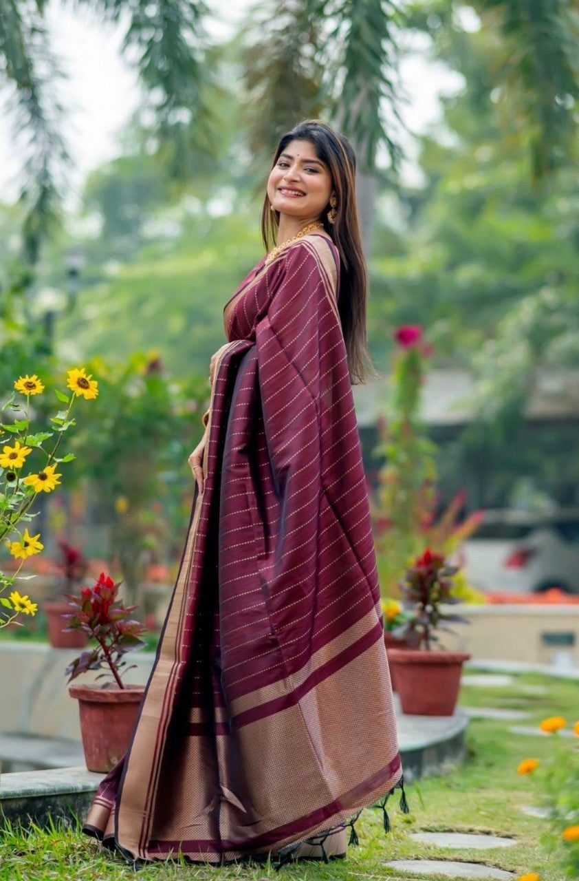 Women Burgundy Silk Festive Wear Saree