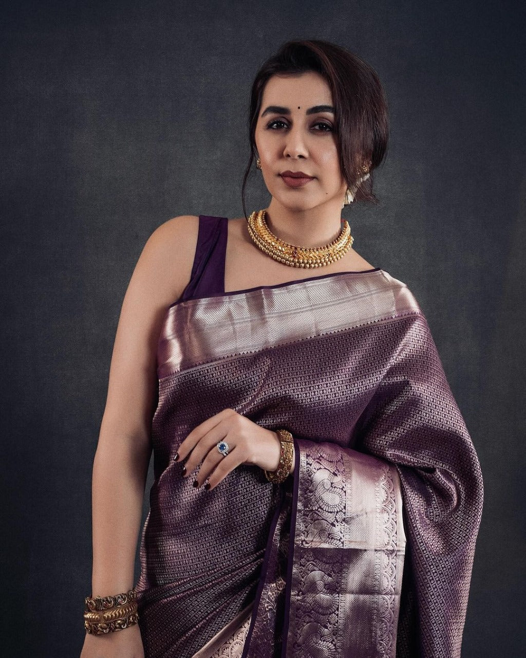 Women Dark Purple Silk Festive Wear Saree