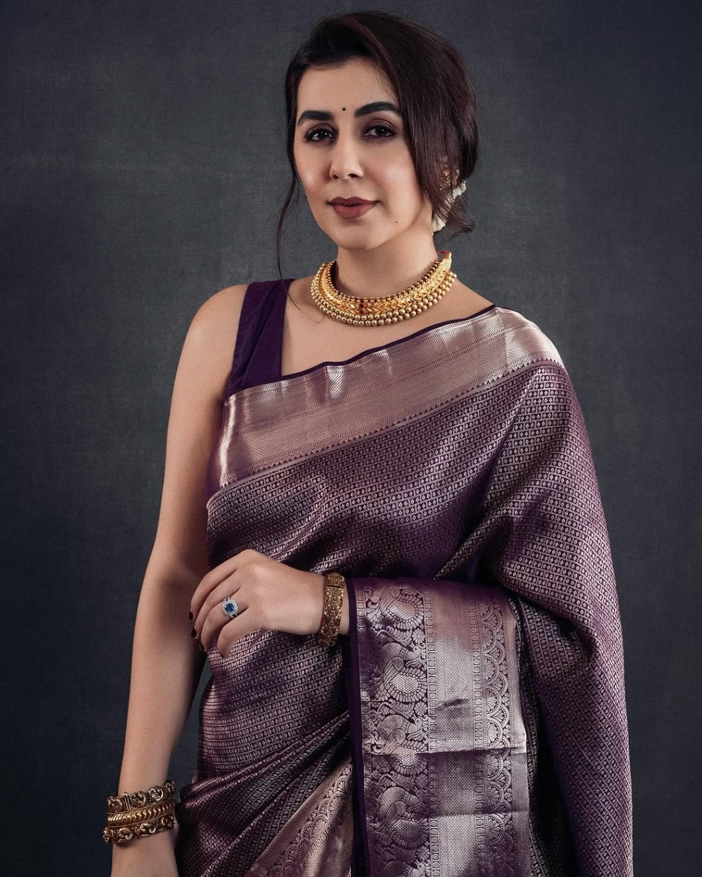 Women Dark Purple Silk Festive Wear Saree