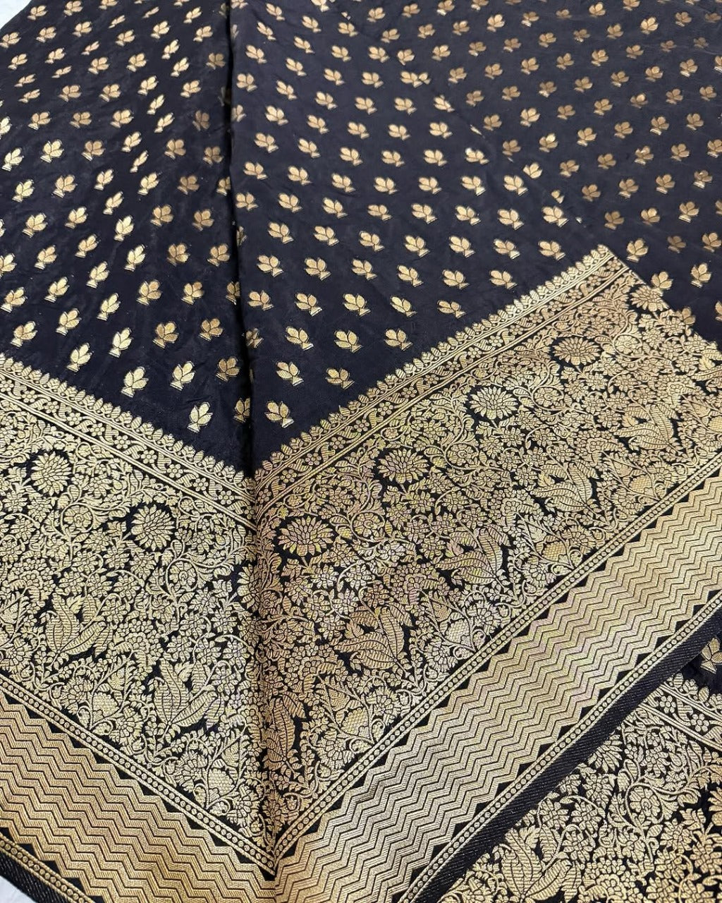 Women Black Silk With Golden Zari Saree