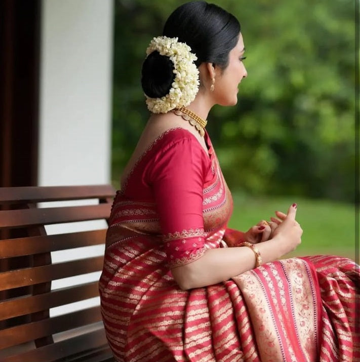 Women Red And Golden Silk Saree