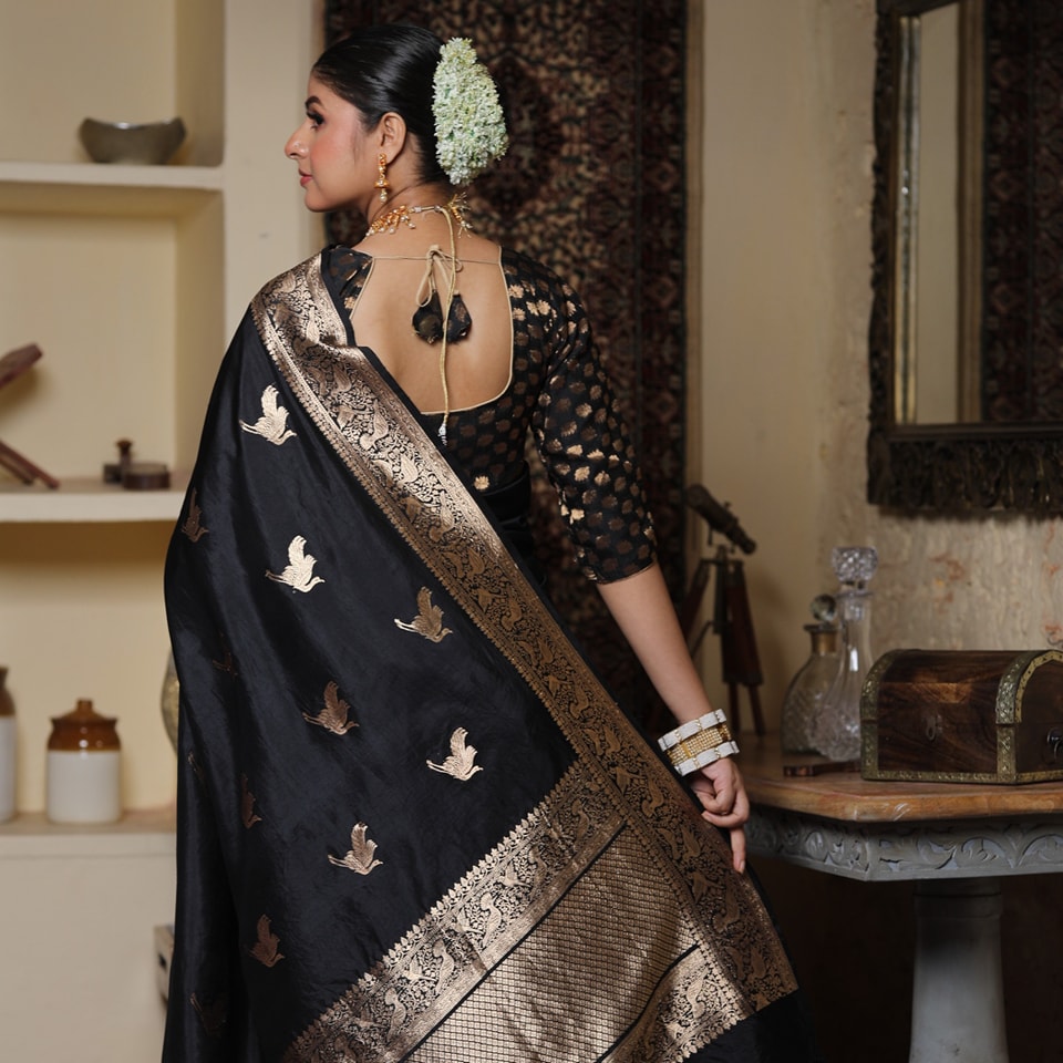 Women Black Silk Saree