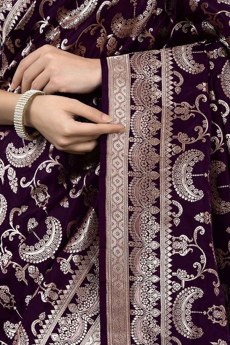 Women Purple Banarasi Soft Silk Saree
