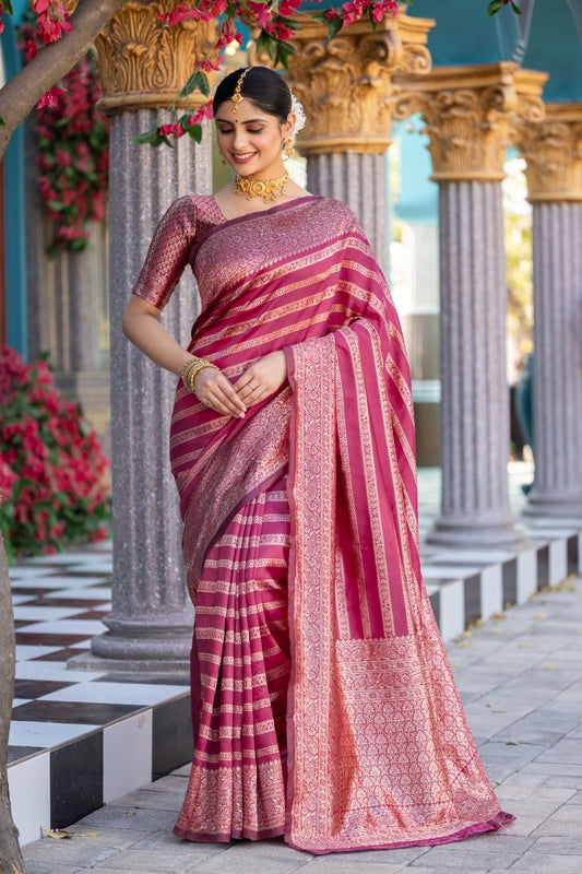 Exquisite Pink Silk Saree