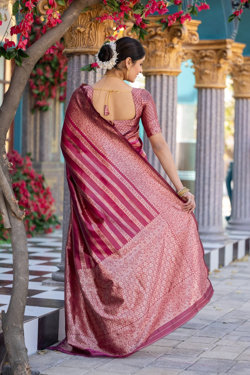 Exquisite Pink Silk Saree