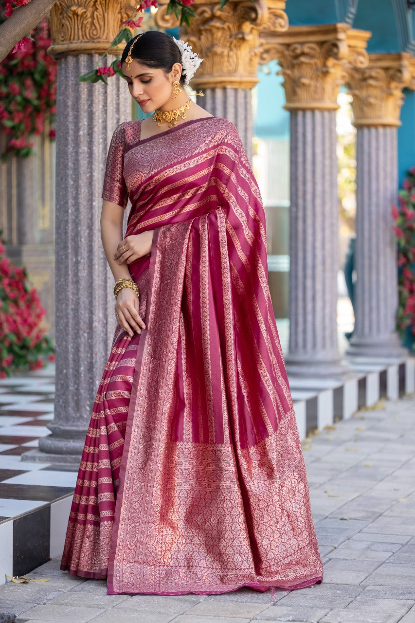 Exquisite Pink Silk Saree