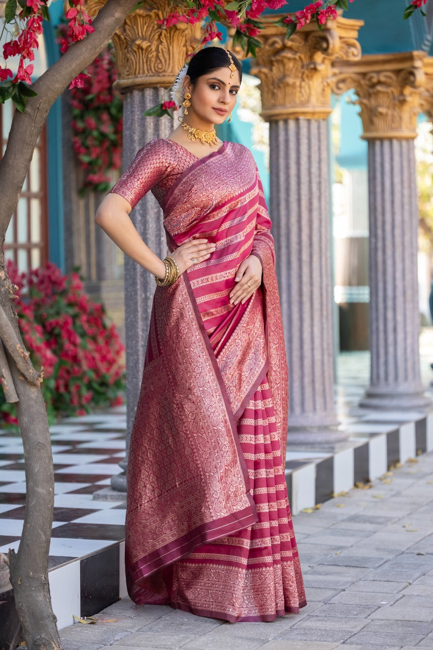 Exquisite Pink Silk Saree