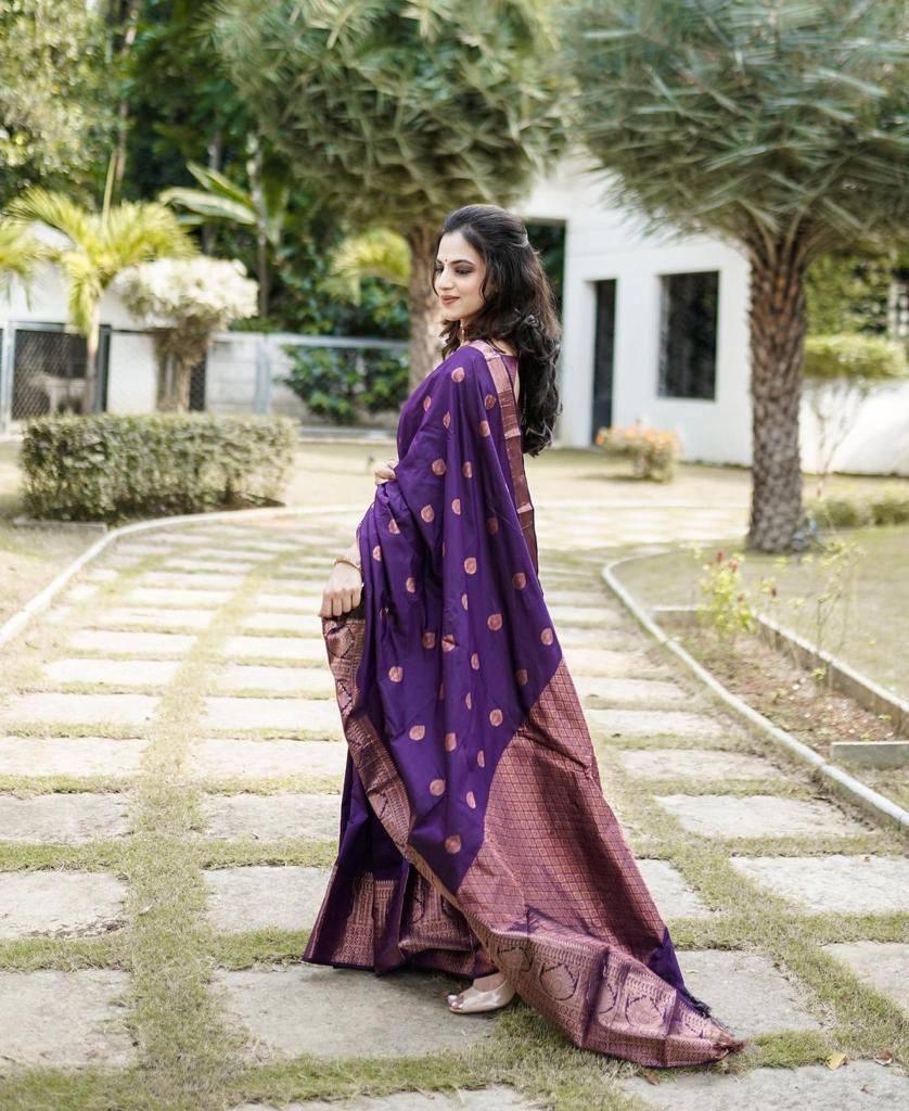Women Purple Banarasi Soft Silk Saree
