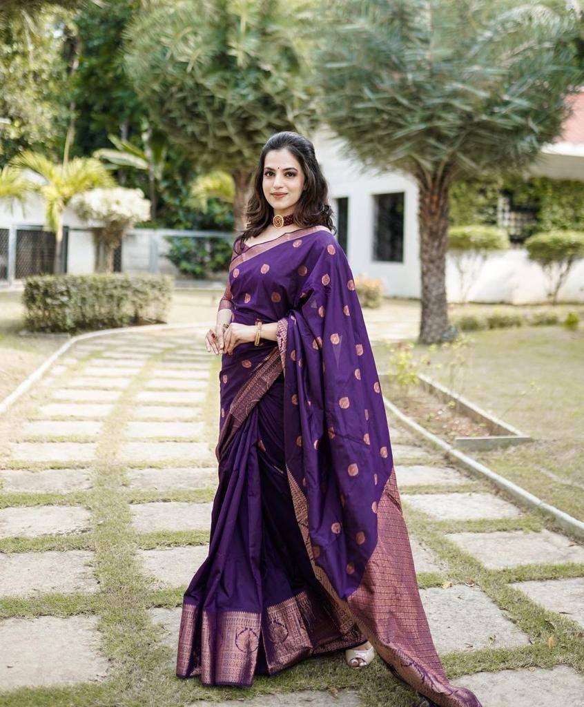 Women Purple Banarasi Soft Silk Saree