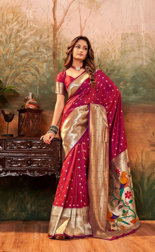 Women Magenta Paithani Silk Saree