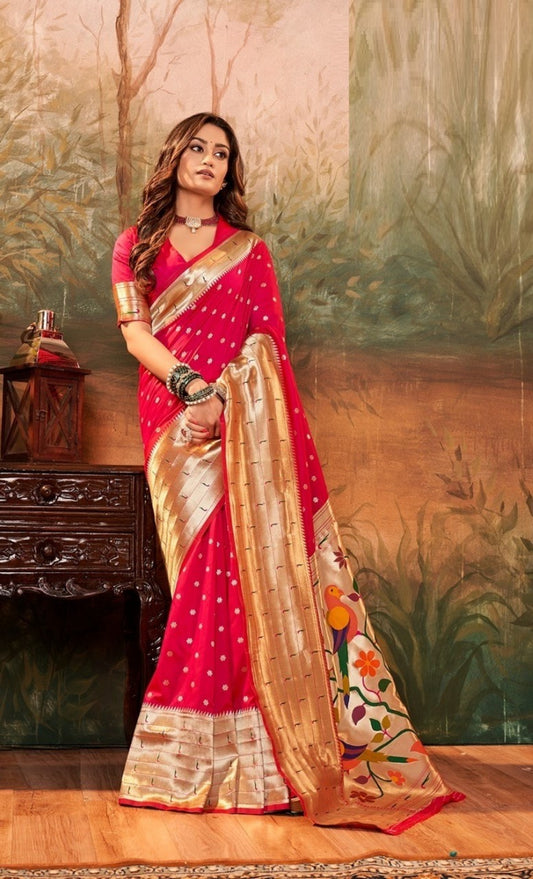 Women Pink Paithani Silk Saree
