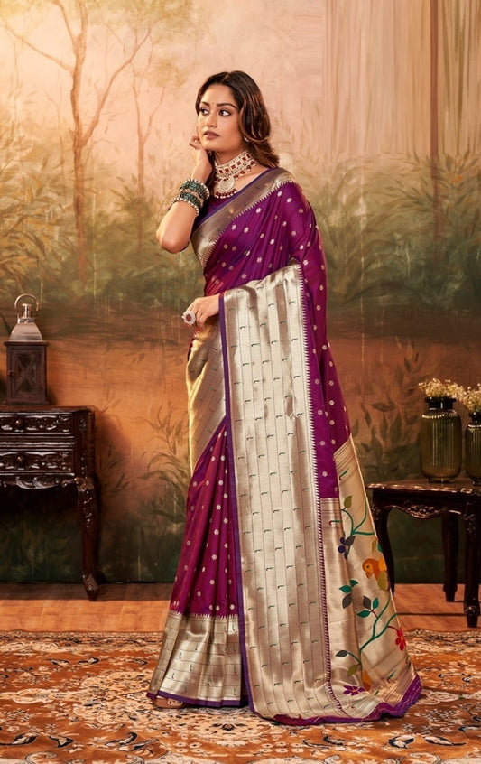 Women Purple Paithani Silk Saree