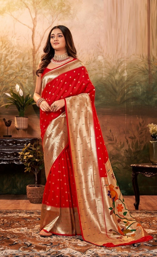 Women Red Paithani Silk Saree