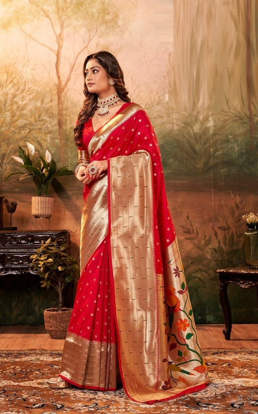 Women Red Paithani Silk Saree