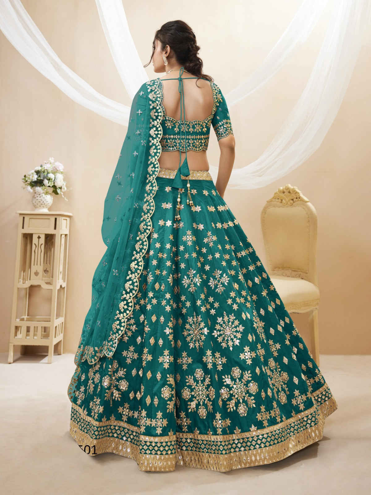 Sleek Rama Green Art Silk Reception Lehenga