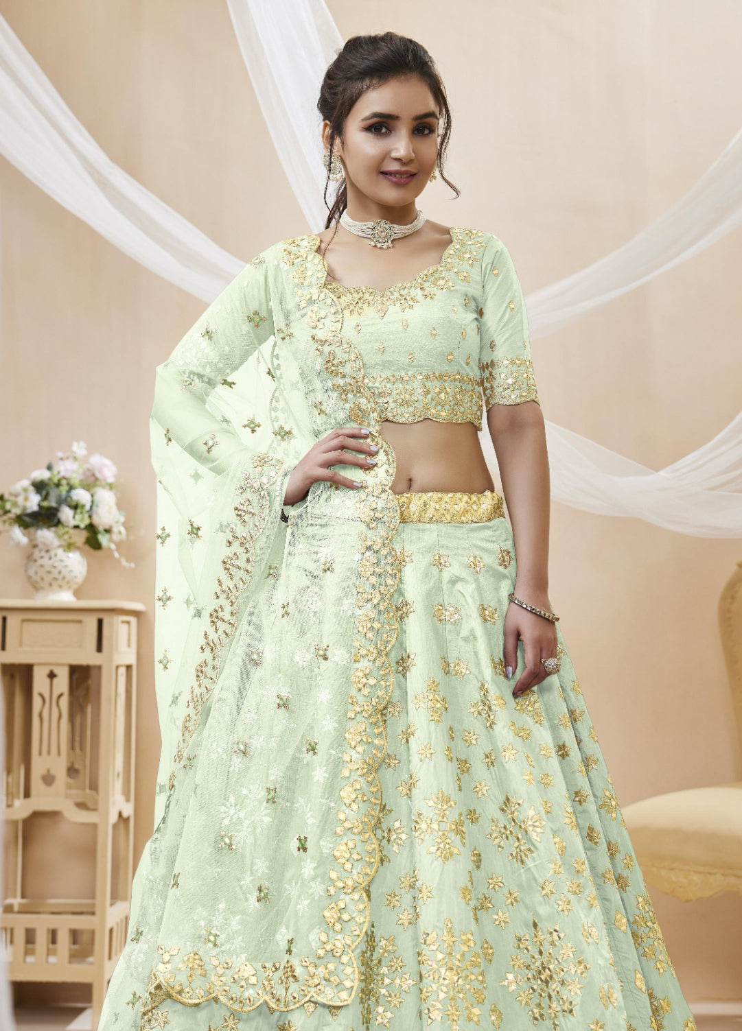 Contemporary Sky Blue Art Silk Reception Lehenga