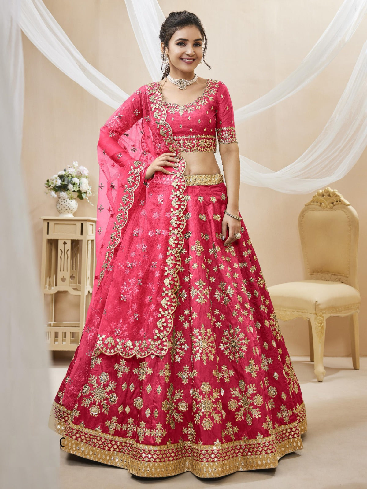 Understated Rani Pink Art Silk Reception Lehenga