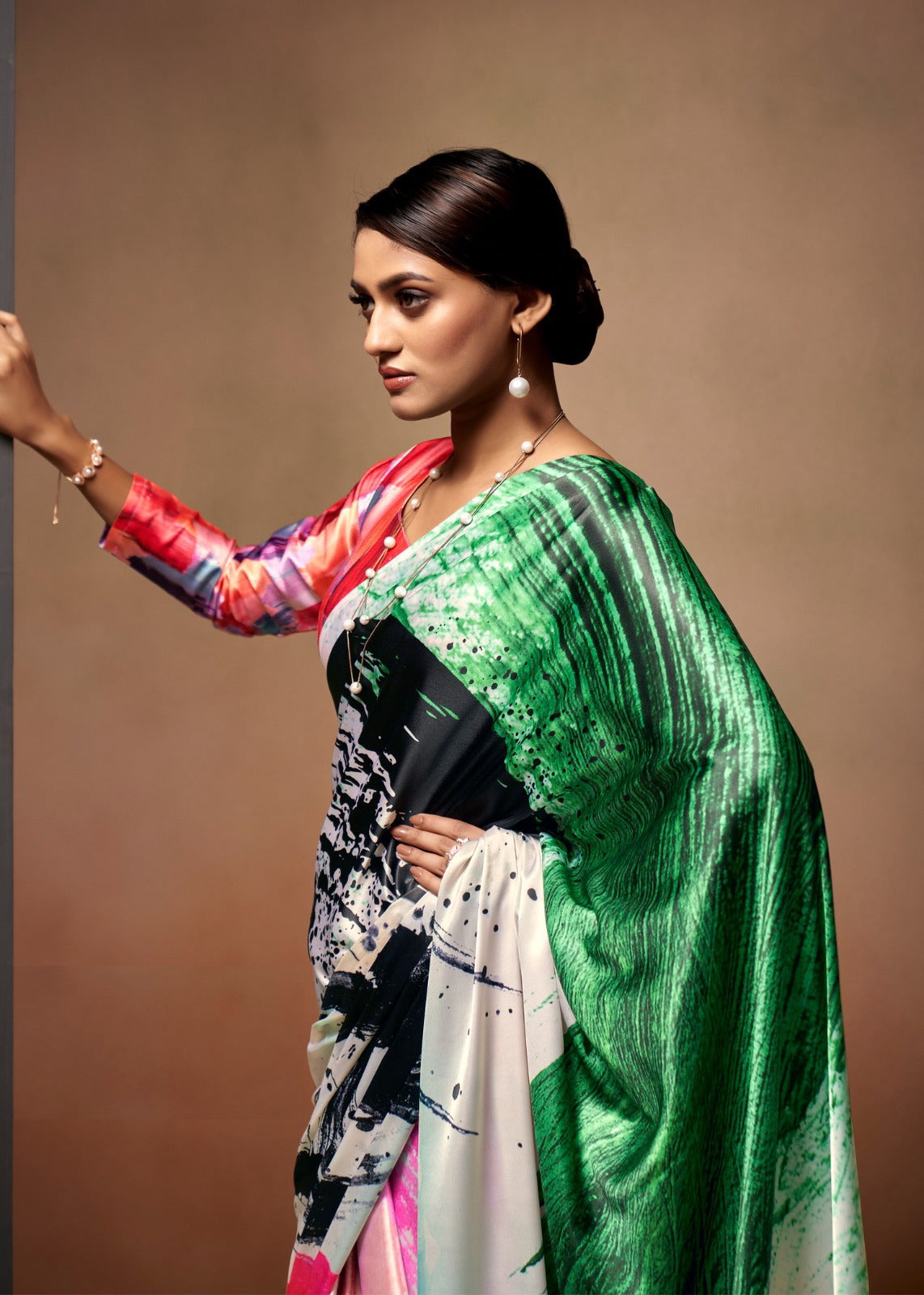 Captivating Multicolor Satin With Digital Print Vibrant Saree