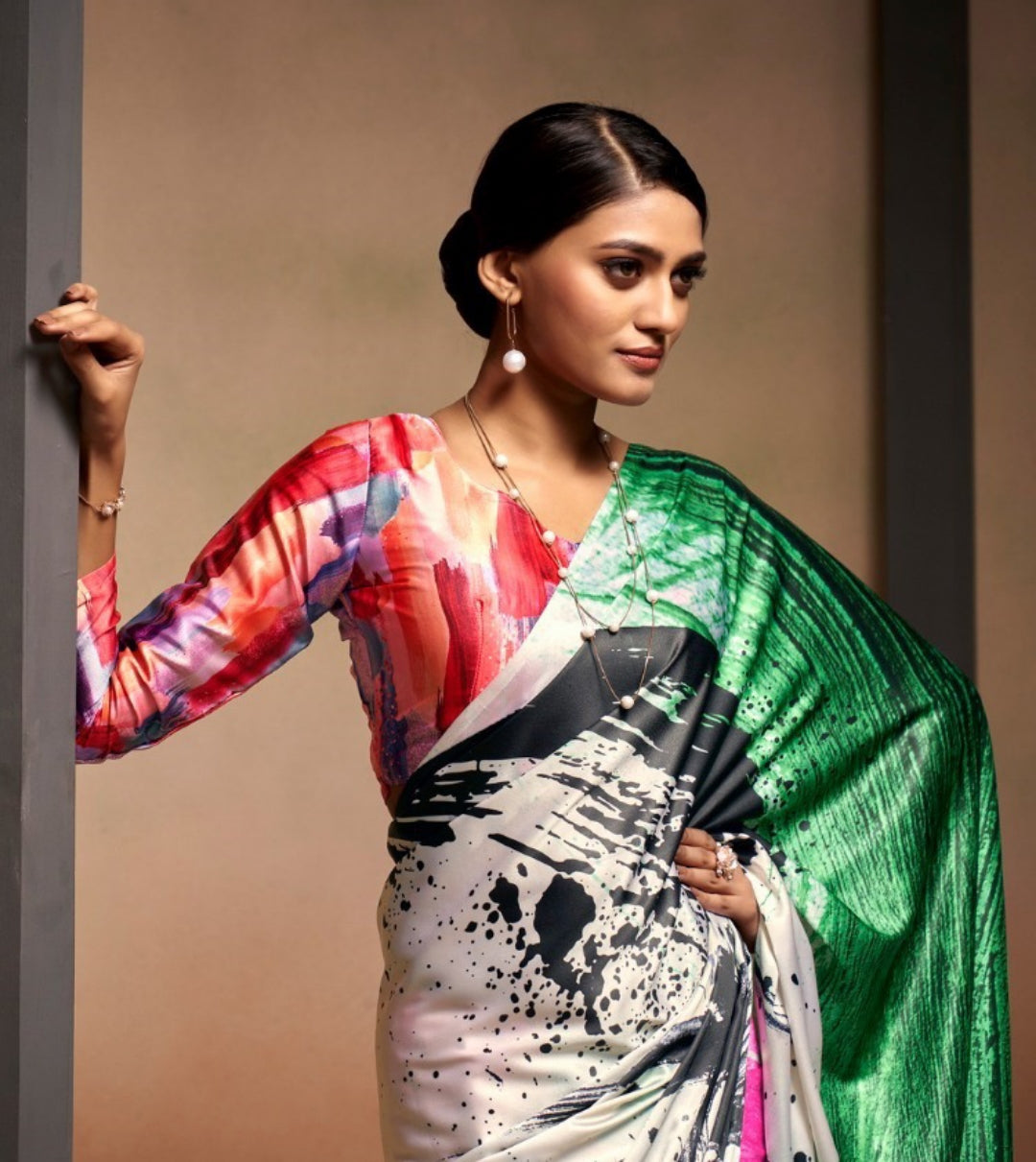 Captivating Multicolor Satin With Digital Print Vibrant Saree