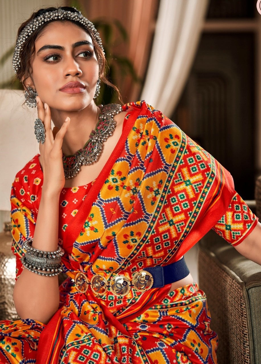Women Multi Red Tusser Patola Silk Saree