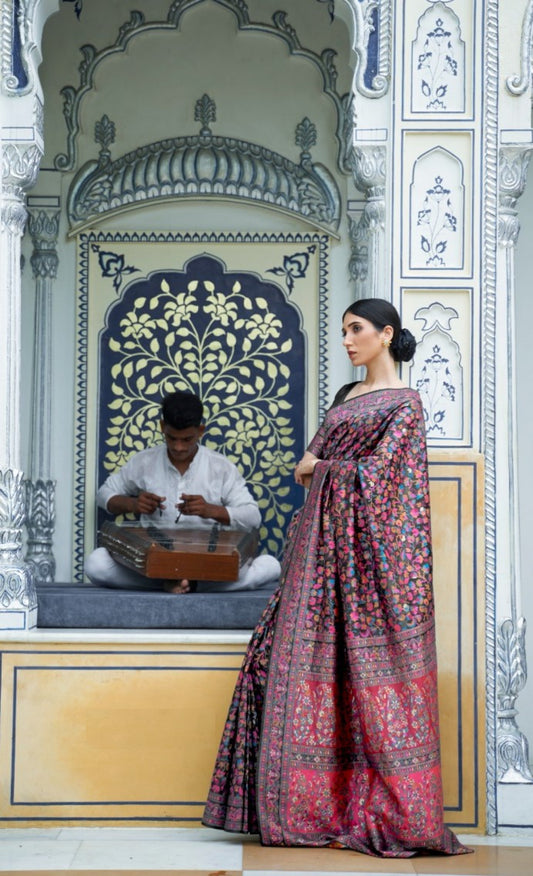 Couture Multicolor Kashmiri Modal Handloom Weaving Kashmiri Saree