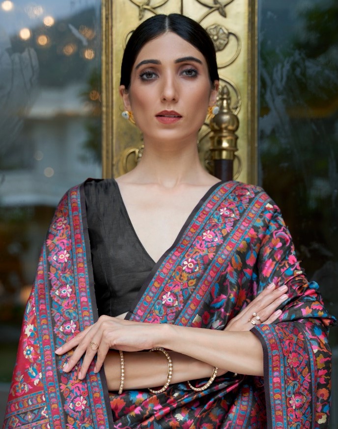 Couture Multicolor Kashmiri Modal Handloom Weaving Kashmiri Saree
