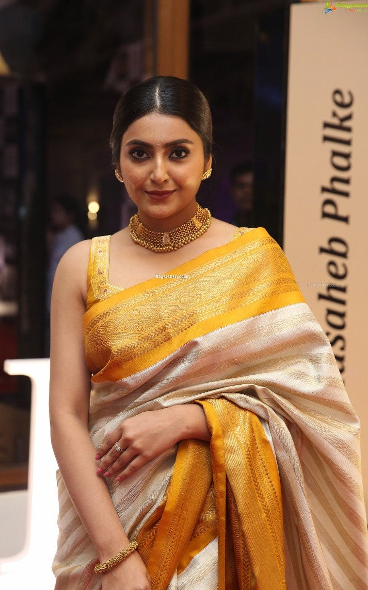 Women Beige And Mustard Silk Desiger Saree