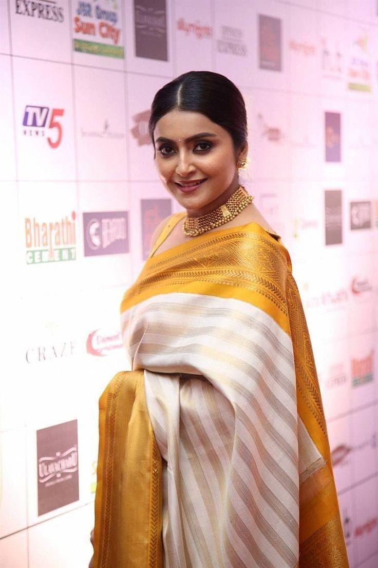 Women Beige And Mustard Silk Desiger Saree