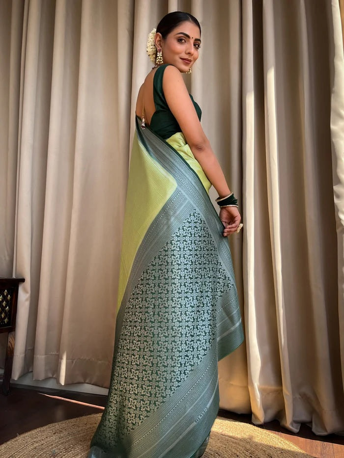 Women Green And Grey Silk Saree